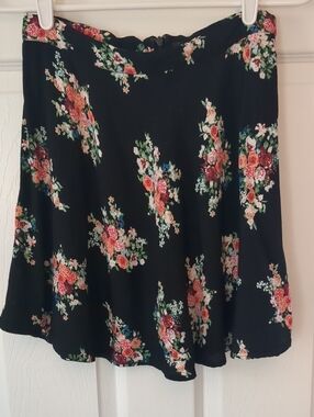 Floral A-Line Mini Skirt - Black with Floral Print